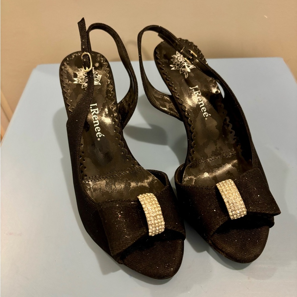 J.Renee Glittering Black Slingback Heels